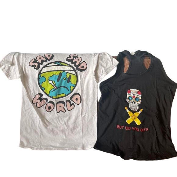 2 Shirts Adult Small Bundle- Sad Sad World and Tequila Skull - Picture 1 of 2